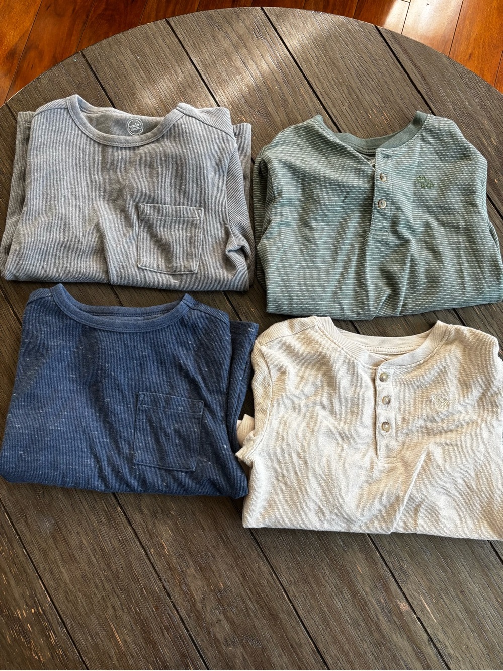 Kids Long-Sleeve Henley & Crew Neck Shirt Set - Blue, Green, Navy, Cream 365kids